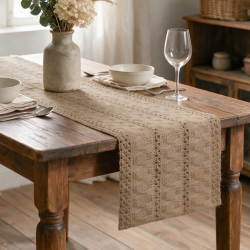 Artoid Mode Linen Woven Farmhouse Hollow Table Runner 12x36 Inch - color: Linen, size: 12" x 36", Table Runner