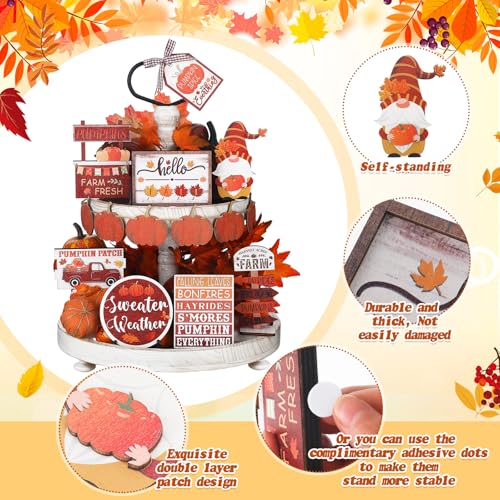 13 Pcs Fall Thanksgiving Tiered Tray Decor Pumpkin Maple Gnome Wooden Signs