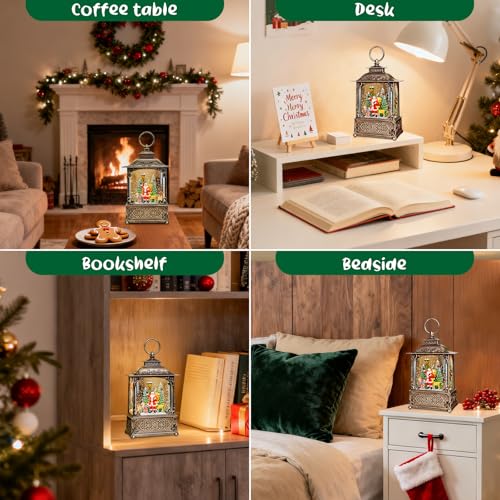 SUNFACE Christmas Snow Globe Lantern, Santa Reindeer Squirrel Tree Light Up Musical Snow Globes with 6H Timer, 3 AA Battery & USB Powered, Glitter Globe for Indoor for Kids Women Adults - color: Santa Claus Animals 104