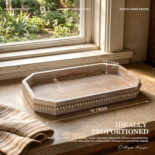 EOSAHR Pine Wood Decorative Tray: Serving Tray for Room Decor, LightNatural - color: Light Nataural