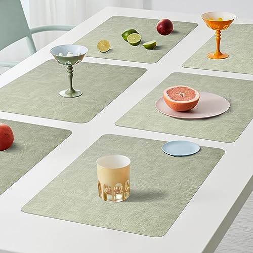 Maxpearl Faux Leather Placemats Set of 6, Easy to Clean, Light Green - color: Light Green