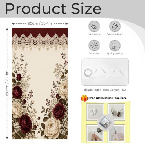 Floral Lace Border Door Curtain 70 X 35.4 Inch, Privacy Door Cover Decorative Room Divider Curtain Hanging Doorway Window Panel for Bedroom Living Room Bathroom Office Home Decor - color: Floral Lace Border