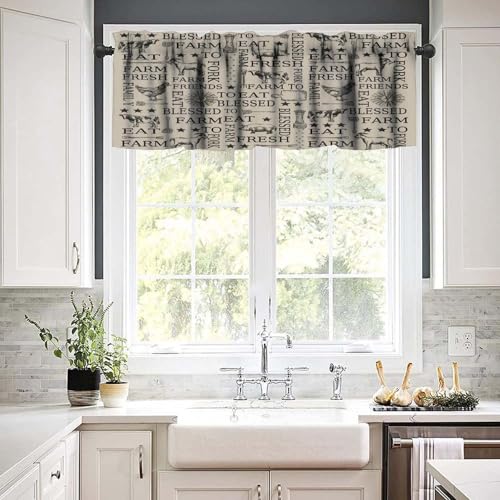 Farmhouse Valance Curtains for Kitchen, Rustic Farm Animal Chicken Cow Pig Pattern Rod Pocket Window Curtain Valances for Living Room Dinning Room 1 Panel, 54x18 Inch - color: Farm-5