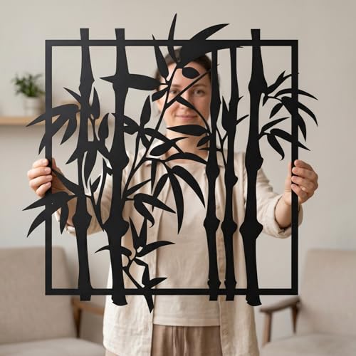 Metal Wall Decor | 17'' x 17'' x 0.05'' Bamboo Modern Art Themed Wall Decorations | Handmade Indoor and Outdoor Wall Art (Bamboo, Black) - size: 17'' x 17'', style: Bamboo