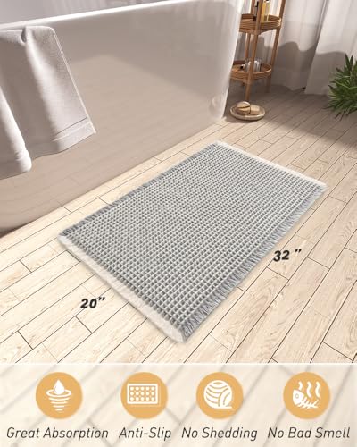 Upgraded Waffle Bath Mat Ultra Absorbent Non Slip Bathroom Mat, 20" x 32" - color: Light Grey & Cream, size: 20" x 32"