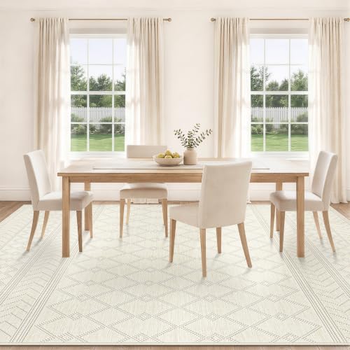 9x12 Area Rug For Living Room, Washable Beige Rugs Non Slip Low Pile - color: Beige, size: 9' x 12' (Rectangular)