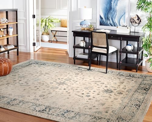 SAFAVIEH Vintage Collection Area Rug - 9' x 12', Stone & Blue, Oriental Distressed Viscose Design, Ideal for High Traffic Areas in Living Room, Bedroom (VTG120-7440) - color: Stone/Blue, size: 9' x 12' (Rectangular)
