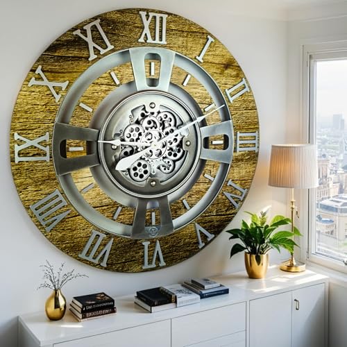 ImprovingLife The Gears Clock Real Moving Gear Wall Clock England Line (Gold Antique, 36 inches (90 cm)) - color: Gold Antique, size: 36 inches (90 cm)