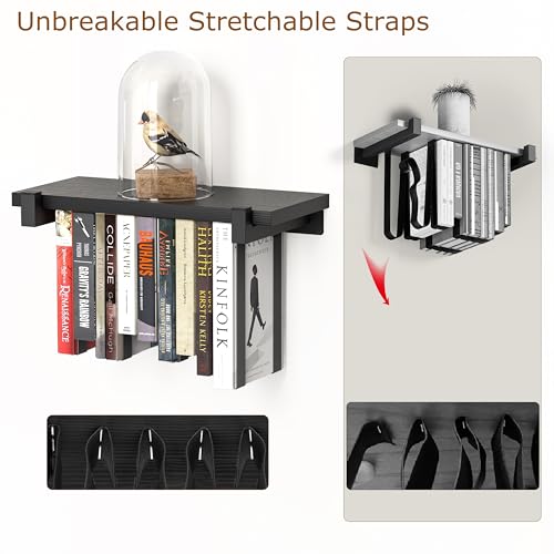 NANATI 2 Set of Floating Bookshelf, Pine Wood Invisible Bookshelf, Hanging Bookshelves for Wall, Unique Space Saving Wall Bookcase, New Black (16.5L×8.7W×1.5H) - size: 2 Set Pine Wood (Black)