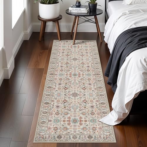 2x6 Washable Hallway Runner Rug: Kitchen Runner Rugs with Rubber Backing - color: Beige/Colorful, size: 2' x 6' (Rectangular)