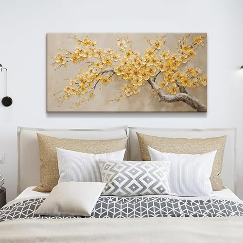 Gold Yellow Tree Flowers Wall Art Decor 20"x40" Canvas Wall Art For Bedroom - color: HX7A, size: 40"L x 20"W