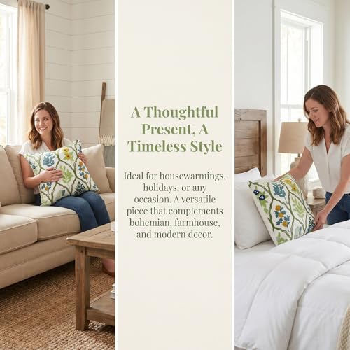 Blue Green Floral Embroidered Throw Pillow Covers 18x18 Set of 2 - color: Green Blue Yellow, size: 18" x 18" (Pack of 2)
