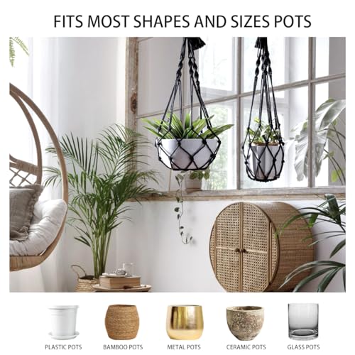 Artilady Macrame Plant Hanger Black, Boho Hanging Planter for Indoor Plants - color: Black B