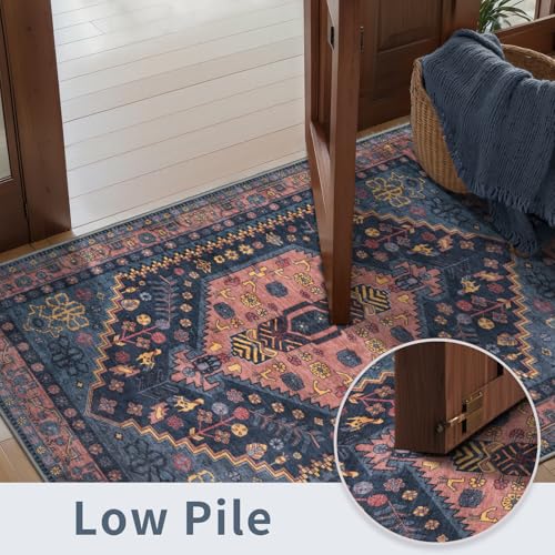 Ciicool 2x3ft Small Area Rug,Washable Boho Thin Mat for Entryway Kitchen - color: Navy/Multi, size: 2' X 3' (Rectangular)