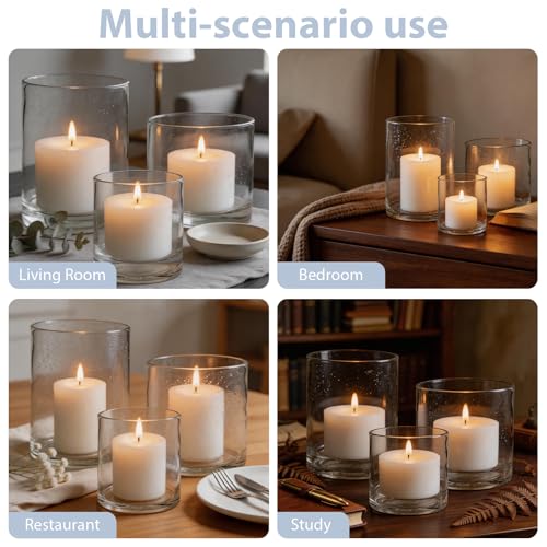 Set of 3 Seeded Glass Hurricane Candle Holders 5/7/8 Inch