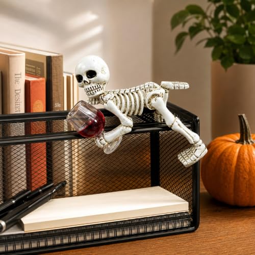 Halloween Skeleton Flowerpot Decoration, Weather Resistant Resin Garden Statue (Wine Glass Skeleton) - color: Style11