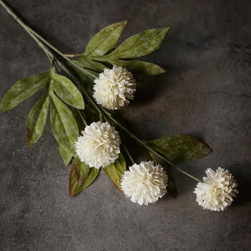 VIERENA 6 Pcs 27" Artificial Pompon Mum Silk Flower Stems for Vase (Cream) - color: Cream