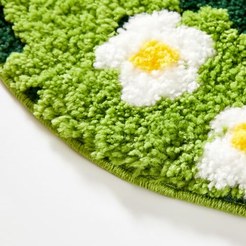 Cute Green Floral Large Bathroom Rugs Bath Mat 3ft Non Slip Washable, Modern Chic Boho Aesthetic Trendy Funky Microfiber Shaggy Tufted Grass Rugs for Bedroom Dorm Nursery Bathroom Kitchen - size: Irregular-3ft