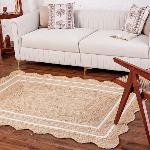 Wave Scalloped Jute Runner Handwoven Hallway Runner Off-White 2'x6' - color: White, size: 2'x6'