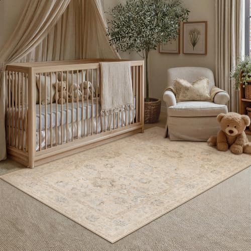 4x6 Area Rug Beige Vintage Netural Washable Living Room Carpet - color: Beige, size: 4' x 6' (Rectangular)