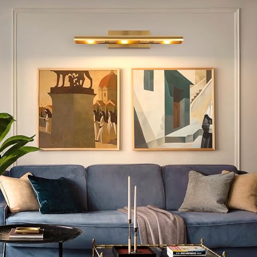 BELS Picture Lights for Wall Hardwired, 24 Inch Gold Wall Lights for Pictures,3-Light E12, 270° Adjustable Swing Arm, Plug in Wall Light for Artwork Poster Portrait Library Display