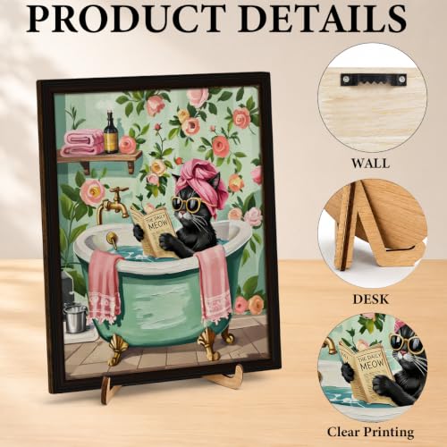 BIQRP Funny Cat Bathtub Reading Newspaper Bathroom Wall Art Decor Sign - color: BathCat