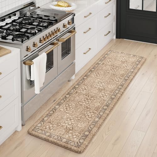 KIMODE Anti Fatigue Kitchen Mat, Cushioned Boho Kitchen Runner 17.3"x59" - color: Brown/Multi, size: 59"L x 17.3"W x 0.5"Th