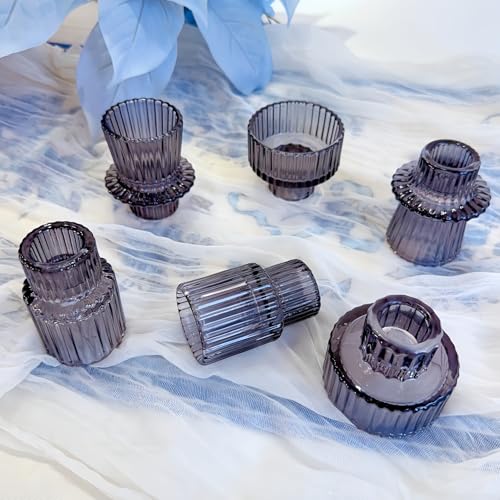 Glass Candlestick Holders, Taper Candle Holders, Set of 6, Gray - color: Gray, size: 6 PCS