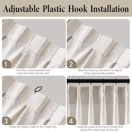 MIULEE Pinch Pleated Linen Curtains 40x90 Inches Beige White 4 Panels Set - color: Beige White, size: 40"W x 90"L (Pack of 4)