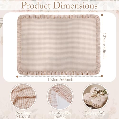 100% Cotton Taupe Gingham Muslin Throw Blanket 6 Layers Ruffled - color: Taupe