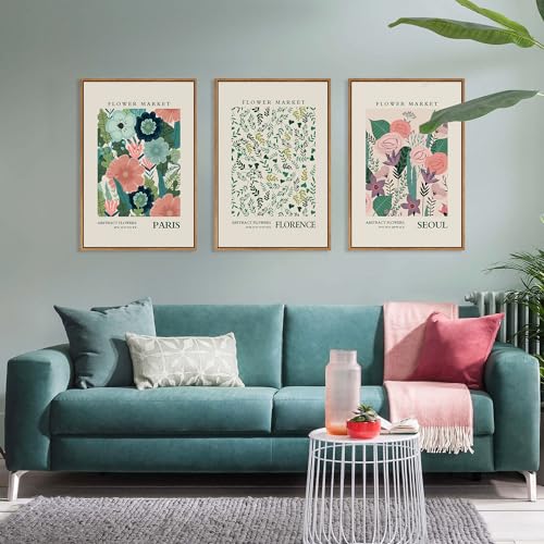 HPINUB Flower Market Framed Canvas Wall Art Set, Colorful Botanical Flowers Wall Decor,Modern Floral Boho Art Print for Living Room, Bedroom Office Decor-16 x24 x3 - color: Flower Market Wall Art, size: 16"L x 24"W