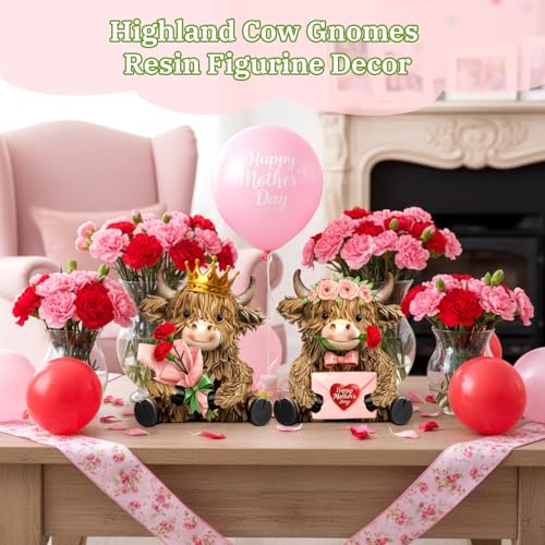 2 Pcs Resin Highland Cow Figurine Decor - style: Mother's Day