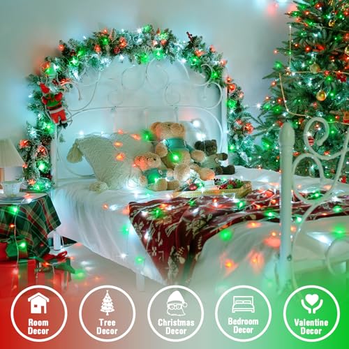 JMEXSUSS 163ft 500 LED Red White and Green Christmas Lights with 8 Modes - color: Red White Green, size: 500 LED
