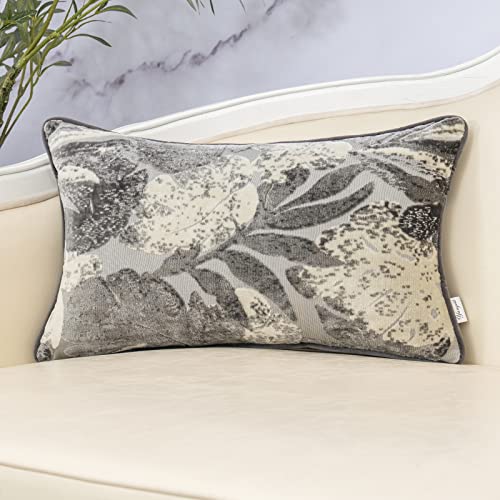 Yangest Grey Leaf Rectangle Pillow Cover Cut Velvet Cushion Cover Luxury Modern Pillowcover for Couch Living Room Bedroom,12x20 Inch - color: Grey, size: 20" x 12" (Pack of 1)