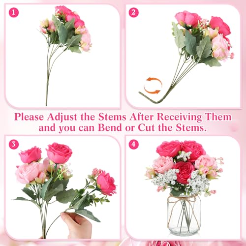 Zeyune 12 Sets Mason Jar Flowers Centerpiece Table Decorations,Pink Mix - color: Pink