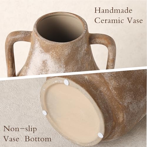 Ceramic Flower Vase with Handles, 11in Tall Rustic Vases for Centerpieces - color: 1-terracotta/10.7“