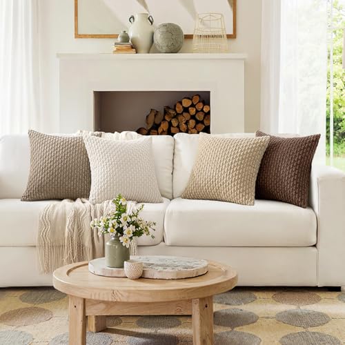 MIULEE Boho Brown Decorative Throw Pillow Covers for Couch Sofa Living Room Set of 4 Rustic Cushion Covers Neutral Farmhouse Corduroy Pillowcases Home Decor 18x18 Inch Brown Gradient Series - color: Brown