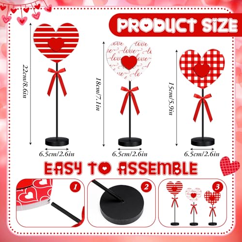 Briwooody 6 Pcs Valentine's Day Decorations Heart Wooden Table Sign Set Red Love Table Centerpiece Valentines Tabletop Decor Tall Standing Farmhouse Wood Block for Wedding Party Home Decorations - style: Valentines Day