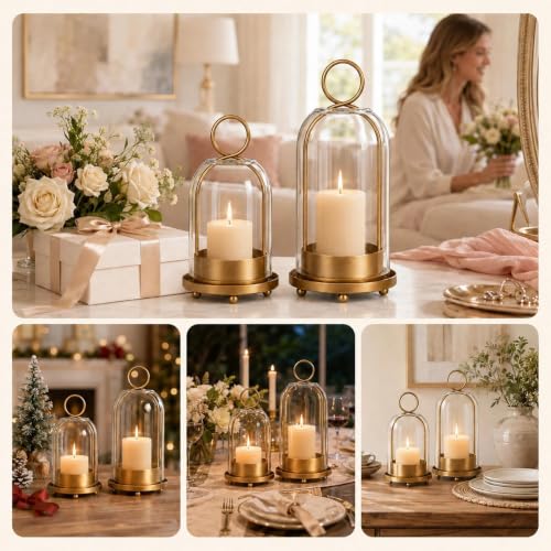 Hurricane Glass Candle Holders, Brass Hanging Candle Lanterns