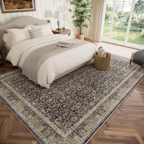 Washable 8x10 Area Rugs for Living Room Bedroom, Charcoal/Taupe - color: Charcoal/Taupe, size: 8' x 10' (Rectangular)
