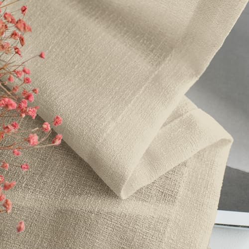 Melodieux Tan Semi Sheer Curtains 63 Inch Length for Living Room, Linen Rustic Bedroom Privacy Window Grommet Sheer Drapes, 52 by 63 Inch, 2 Panels - color: Tan, size: 52"W x 63"L (Pack of 2)