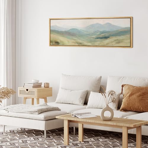 MUDECOR Large Framed Canvas Print Wall Art Soft Pastel Rolling Hills Peaceful Misty Landscape Illustrations Antique Retro Fine Art Illustrations Decorative Colorful for Bedroom - 60"x20" - color: AB06-2508-MAY07, size: 60"L x 20"W