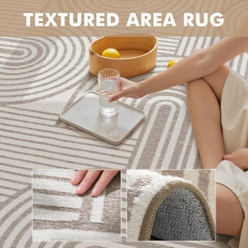 Beige Neutral 4x6 Area Rugs for Entryway Textured Tufted Rugs for Entrance Living Room Bedroom Rug-Carpet Cream Ivory Washable Geometric Moroccan Modern Rug - color: Beige, size: 4' x 6' (Rectangular)