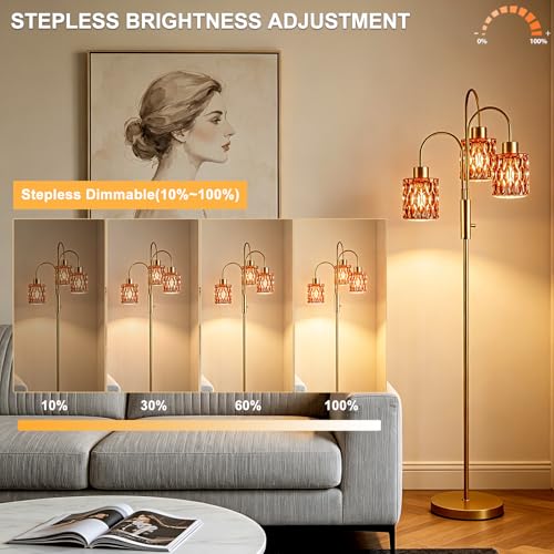 Red Glass Floor Lamp 3-Light 70" Gold Dimmable Modern Tall Standing Lamps - color: Deep Red Cylinder-Gold