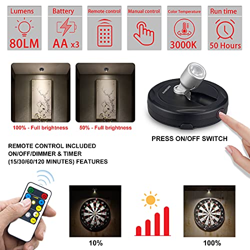 Wireless Spotlight Battery Operated, LED Picture Lights - color: Black Silver