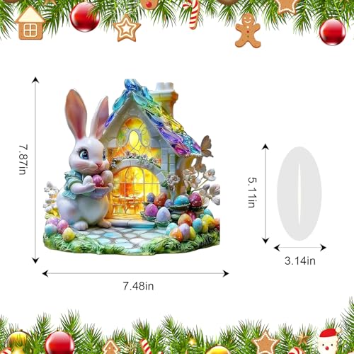 Christmas Decoration Scene Tabletop Ornament Accent Outdoor Rabbit with Card Holder Base for Home Holiday(Colorful) - color: Brown