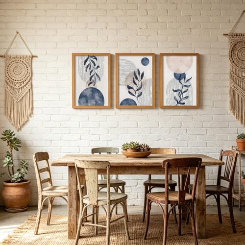 HCJWCXD 3 Pcs Framed Boho Navy Blue Canvas Wall Art 16x24 Inch - color: Framed Navy Blue, size: 16x24 Inches