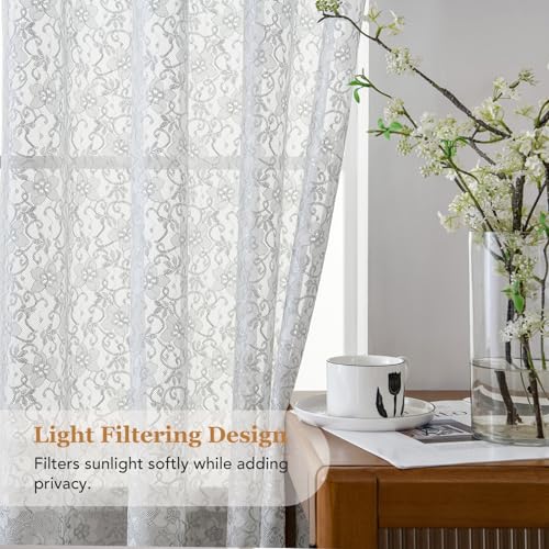 PearAge Lace Sheer Curtains for Living Room, 63 Inch Length, Elegant Lace-Style Voile Drapes for Bedroom, Kitchen or Dining Room, 42W x 63L Inch, 2 Panels Grey - color: Grey