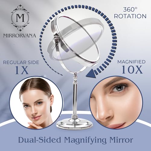 MIRRORVANA Large Double Sided 10X/1X Makeup Mirror, 15" x 8" (Chrome) - color: Chrome