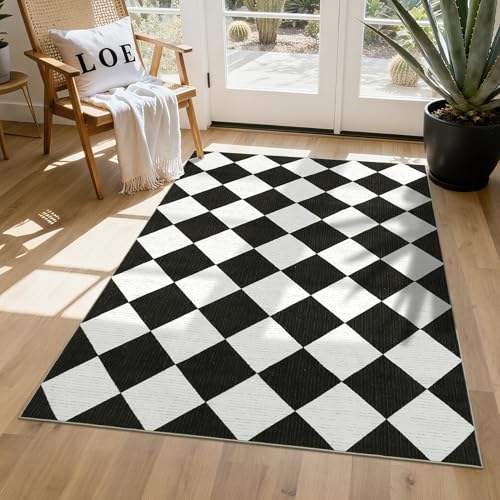 GarveeHome 3x5 Checkered Area Rug Non Slip Washable Entryway Bedroom Rug - color: Black/White, size: 3' x 5' (Rectangular)